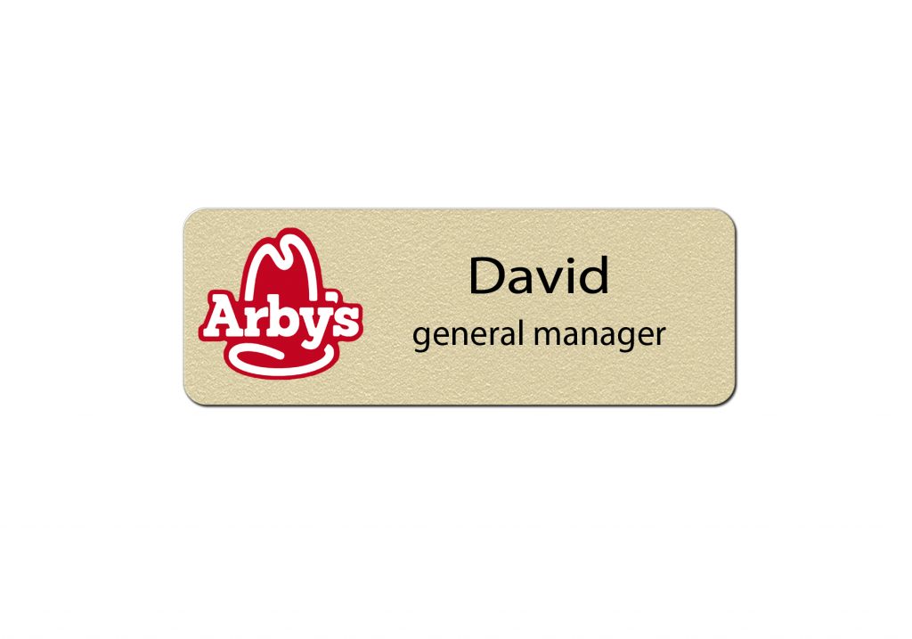 1 GOLD & 1 SILVER OVAL ARBYS PERSONALIZED NAME BADGES MAGNETIC FASTENER 