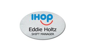 Silver Oval Metal IHop Name Badge