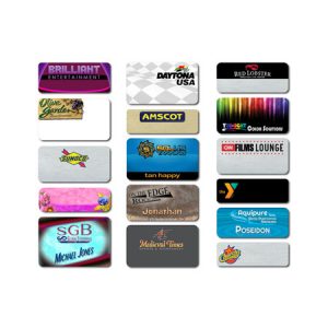 Collage of many different types of already styled and printed name tags